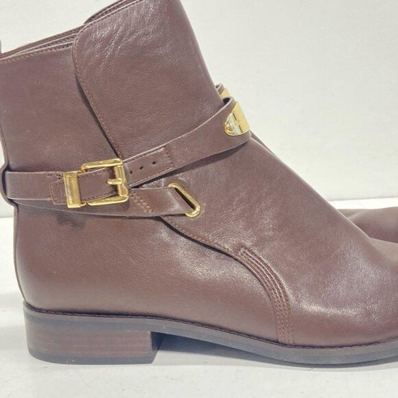 Michael Kors Brown Solid Leather Ankle Boots Size 10M-NEW - Picture 1 of 4